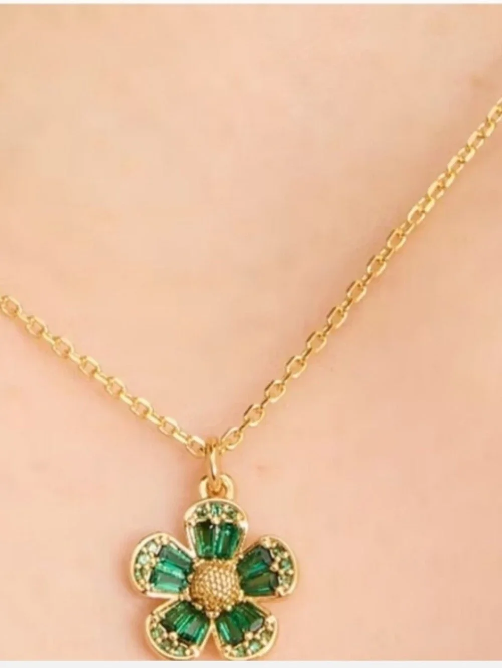 Kate Spade Fleurette Cubic Zirconia Pendant Necklace Green NWT